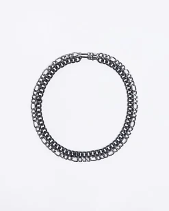 Silver colour multirow chunky necklace
