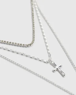 Silver Cross Layered Necklace