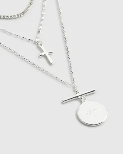 Silver Cross Layered Necklace