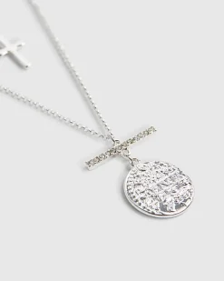 Silver Cross Layered Necklace