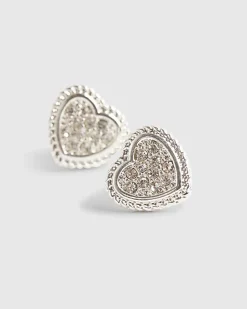 Silver Diamante Heart Stud Earrings
