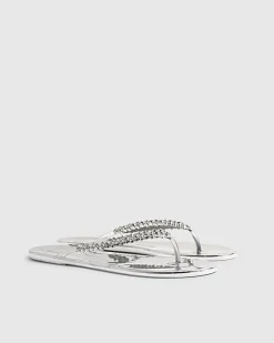 Silver Diamante Toe Thong Jelly Flip Flops