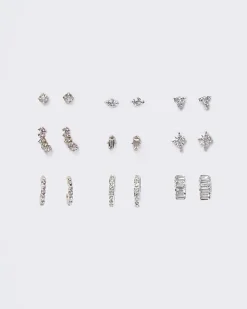 Silver Diamond Simulant Earrings Multipack
