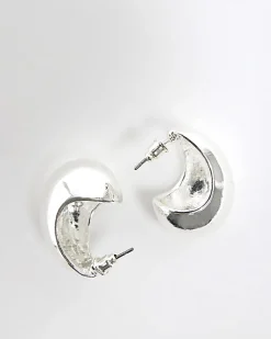 Silver Domed Hoop Earrings