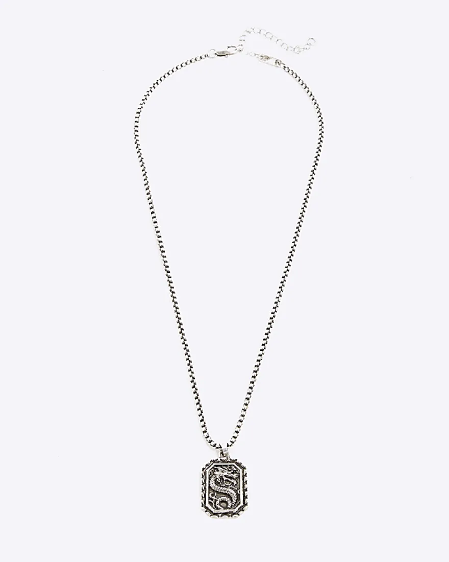 Silver Dragon Tag Necklace