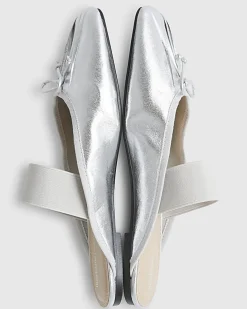 Silver Elastic Strap Backless Ballet Flats
