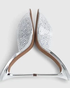 Silver Embellished Heeled Mule Sandals