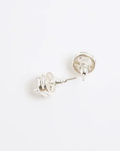 Silver Halo Stud Earrings