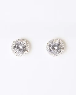 Silver Halo Stud Earrings