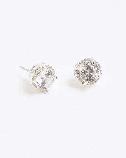 Silver Halo Stud Earrings