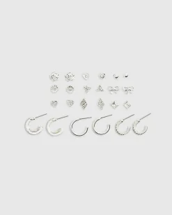 Silver Heart And Bow Multipack Earrings