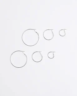 Silver Mixed Hoop Earrings Pack of 3