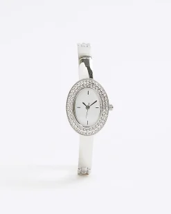 Silver Skinny Strap Oval Watch