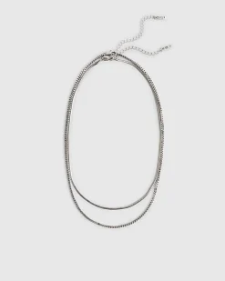 Silver Snake Chain Necklace Pack Of 2