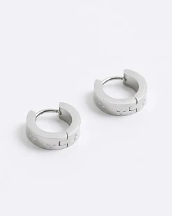Silver Stainless Steel Cross Hoop Earrings