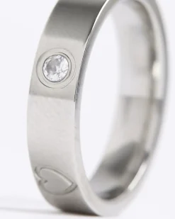 Silver Stainless Steel Diamante Ring