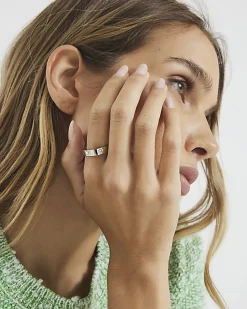 Silver Stainless Steel Diamante Ring