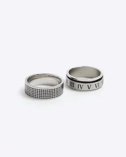 Silver stainless steel pack of 2 rings