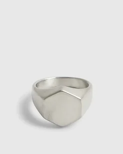 Silver Steel Brushed Hexagon Ring