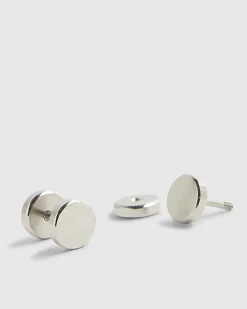 Silver Steel Circle Stud Earrings