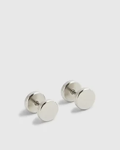 Silver Steel Circle Stud Earrings