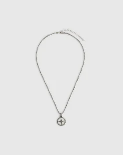 Silver Steel Compass Necklace