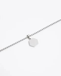 Silver Steel Hexagon Chain Necklace