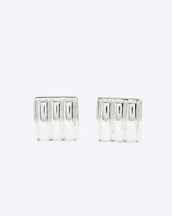 Silver Textured Stud Earrings