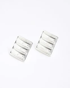 Silver Textured Stud Earrings