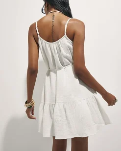 White Bead Embellished Cami Mini Dress