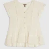 White Beaded Ruffle Smock Blouse