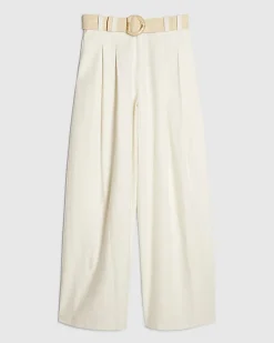 White Belted Wide Leg Trousers