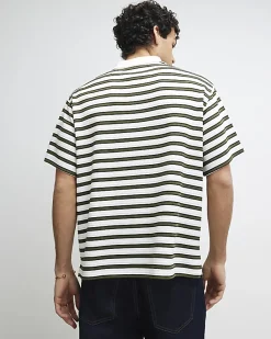 White Boxy Stripe Zip Neck Polo Shirt