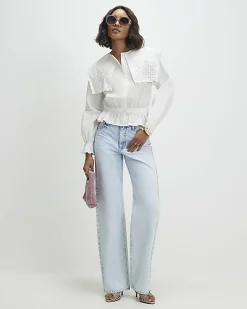 White Broderie Detail Cropped Shirt