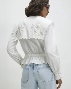 White Broderie Detail Cropped Shirt