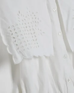 White Broderie Detail Cropped Shirt