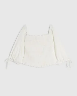 White Broderie Shirred Bardot Top