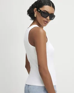 White Built In Bra Vest Top