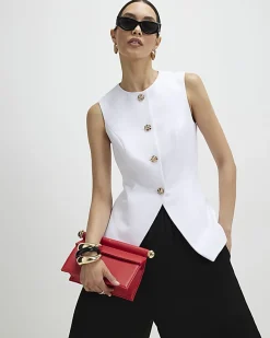 White Button Detail Waistcoat