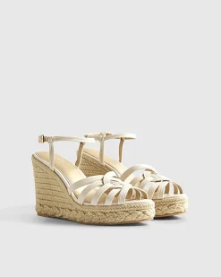 White Caged Wedge Heel Sandals