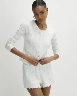 White Cardigan And Shorts Pyjama Set