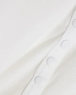 White Cotton Short Sleeve Ribbed Popper Top