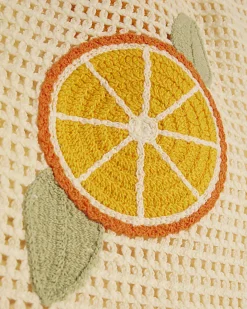 White Crochet Knit Orange Patch Shorts