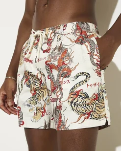 White Cuprite Japanese Dragon Swim Shorts