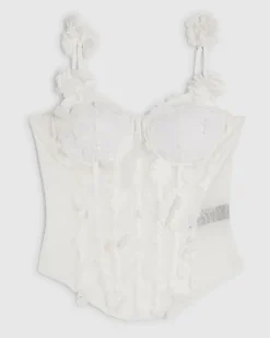 White 3D Floral Corset Top