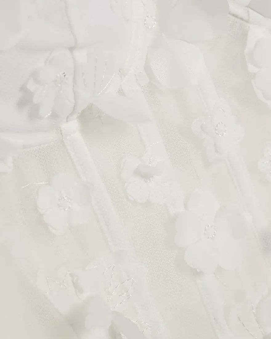 White 3D Floral Corset Top