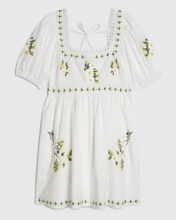 White Daisy Floral Embroidered Mini Dress