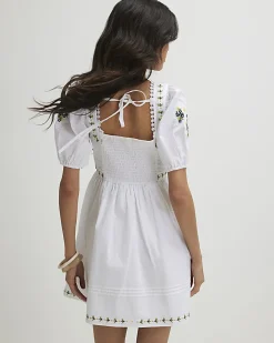 White Daisy Floral Embroidered Mini Dress