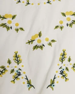 White Daisy Floral Embroidered Frill Blouse