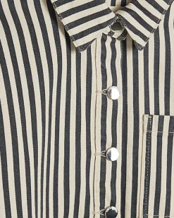 White Denim Striped Boxy Fit Shirt